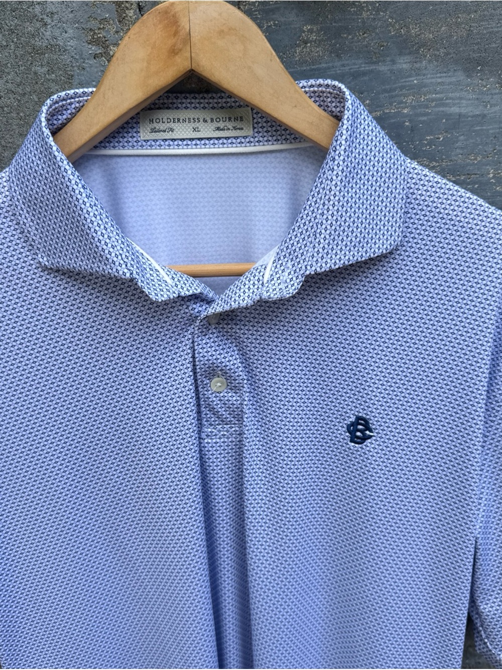 Holderness & Bourne Polo Shirt Men XL Tailored Fit Geometric Print Stretch